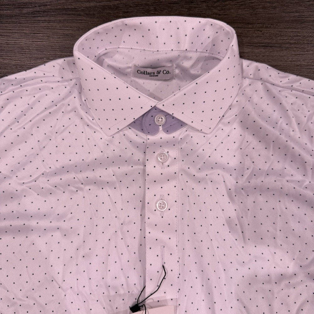 Collars & Co Polo Shirt White Polka Dot  Polyester Business Casual Medium